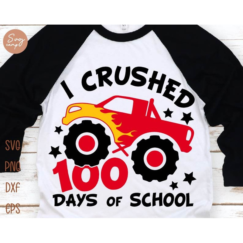 I Crushed 100 Days of School Svg, Boys 100th Day Svg, Boy Big Monster Truck, Happy 100 Days of School Svg, 100 Days Monster Truck Boys Shirt.jpg