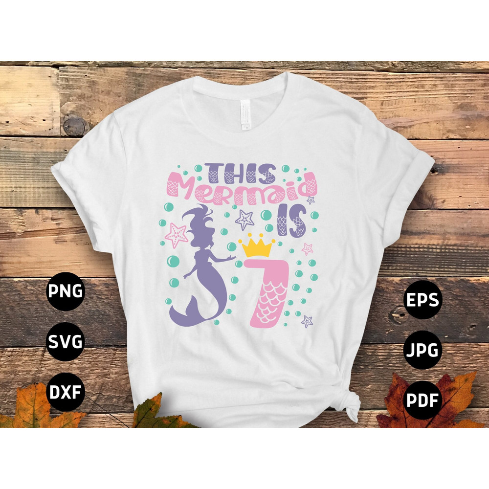 7th Birthday Mermaid Svg Png, 7 Year Old Birthday Girl Svg, Seventh Birthday Party Svg, Mermaid Party Svg File Cricut Sublimation Design.jpg