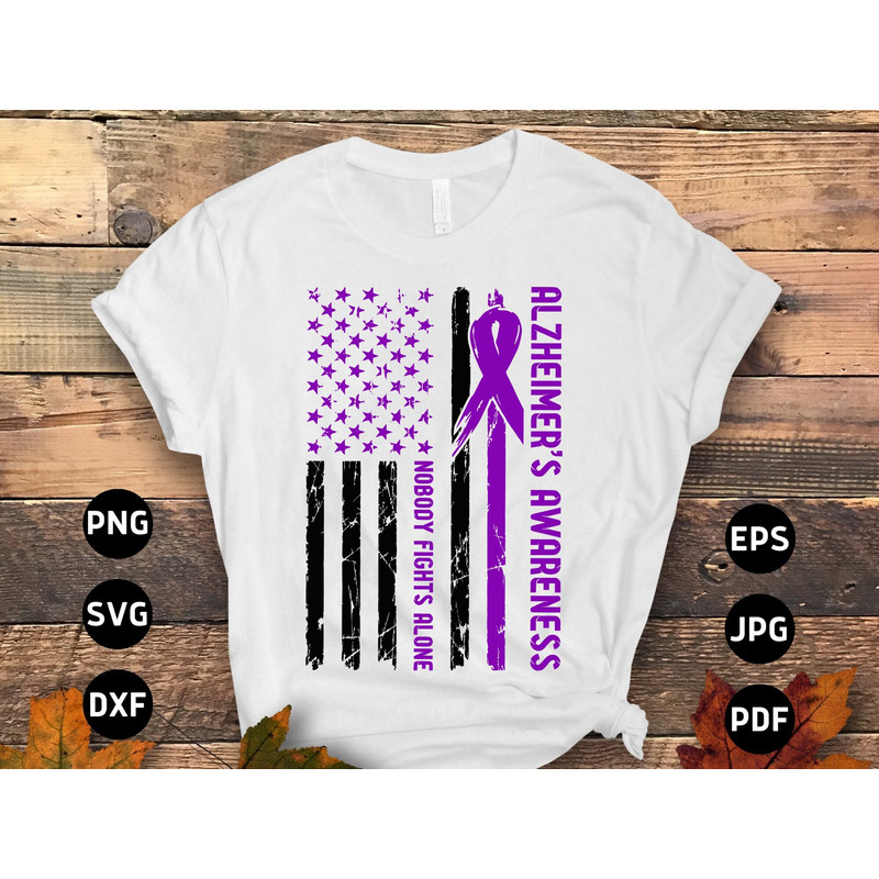 Alzheimer's Awareness Svg Png, Nobody Fights Alone Svg, Purple Ribbon Alzheimer Support Cricut Sublimation Design.jpg
