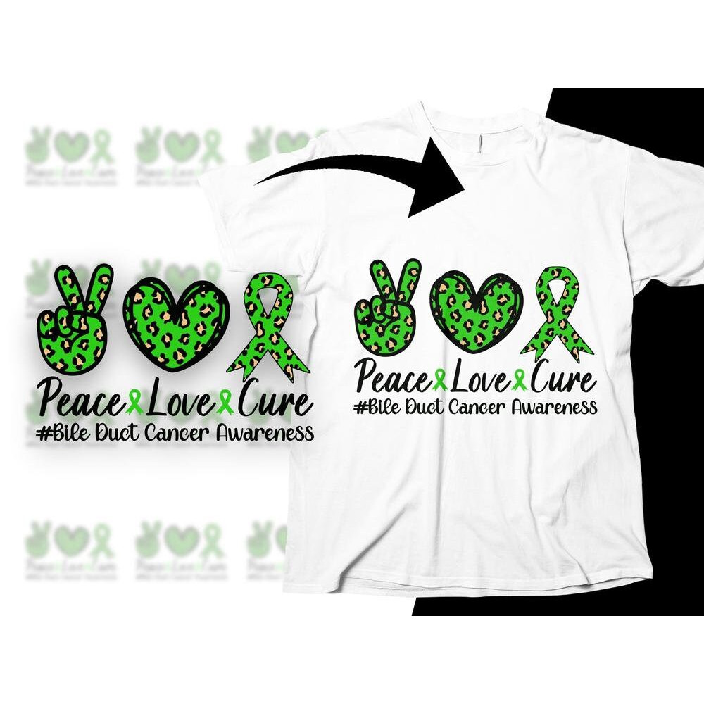Bile Duct Cancer Awareness Svg Png, Peace Love Cure Svg, Green Ribbon Svg Cricut Sublimation Designs Printable.jpg