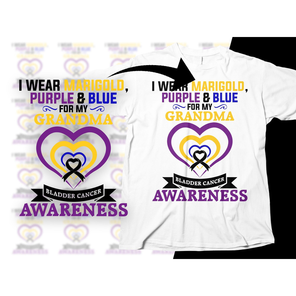 Bladder Cancer Awareness Svg Png, I Wear Marigold, Purple & Blue For My Grandma Svg, Bladder Cancer Ribbon Support Svg File Sublimation 1.jpg