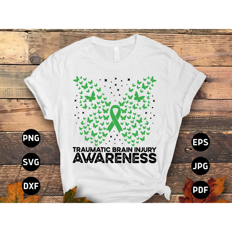 Brain Injury Awareness Svg Png, Traumatic Brain Injury Awareness Butterfly Svg, Green Ribbon Svg, TBI Svg Cricut Sublimation Designs.jpg