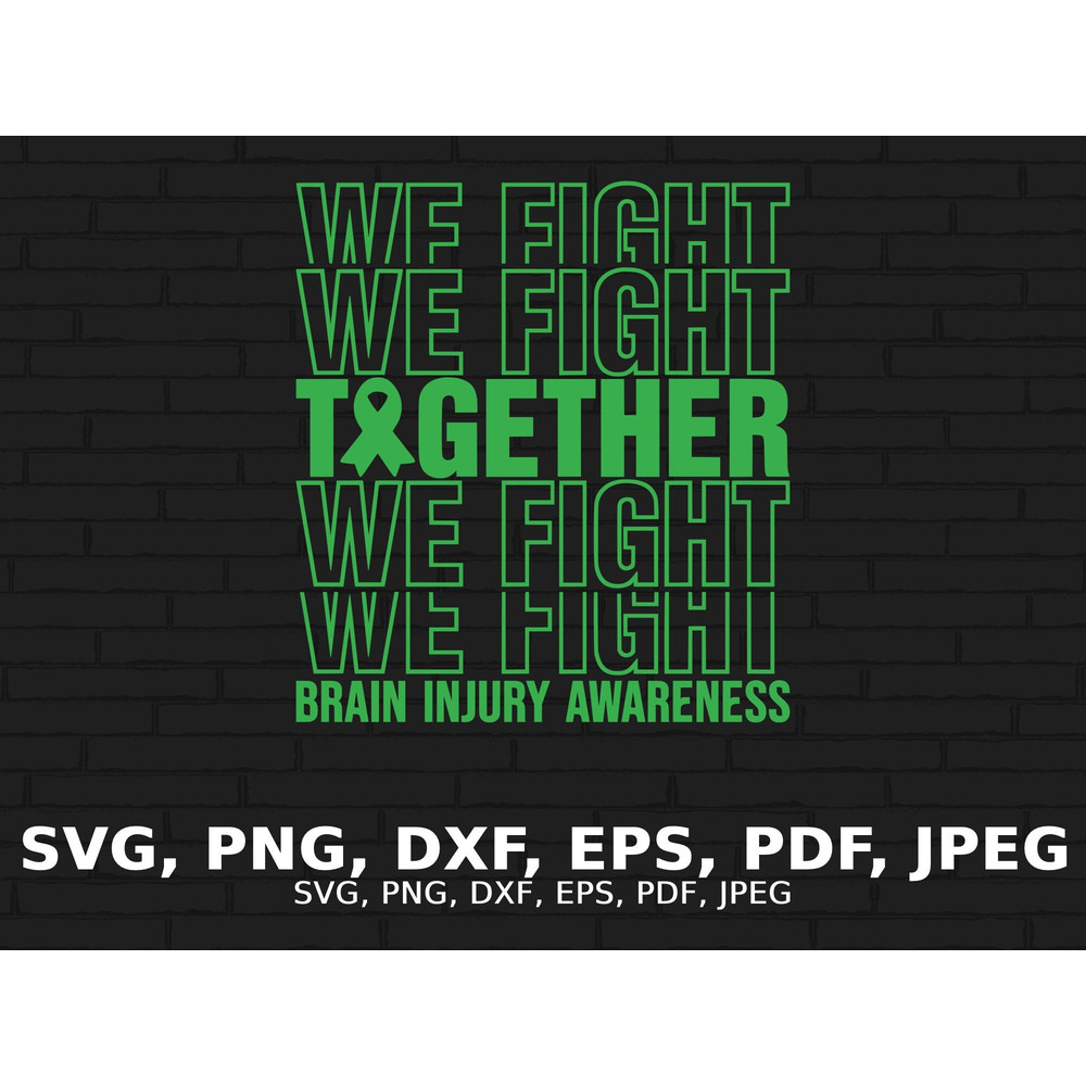 Brain Injury We Fight Together Svg, Brain Injury Awareness Svg Png, Green Ribbon Svg, Non-Traumatic TBI Svg, Afro Messy Bun Svg Sublimation.jpg