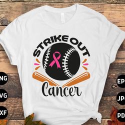breast cancer baseball svg png, strike out cancer svg, pink ribbon svg, breast cancer awareness svg cricut cut file subl