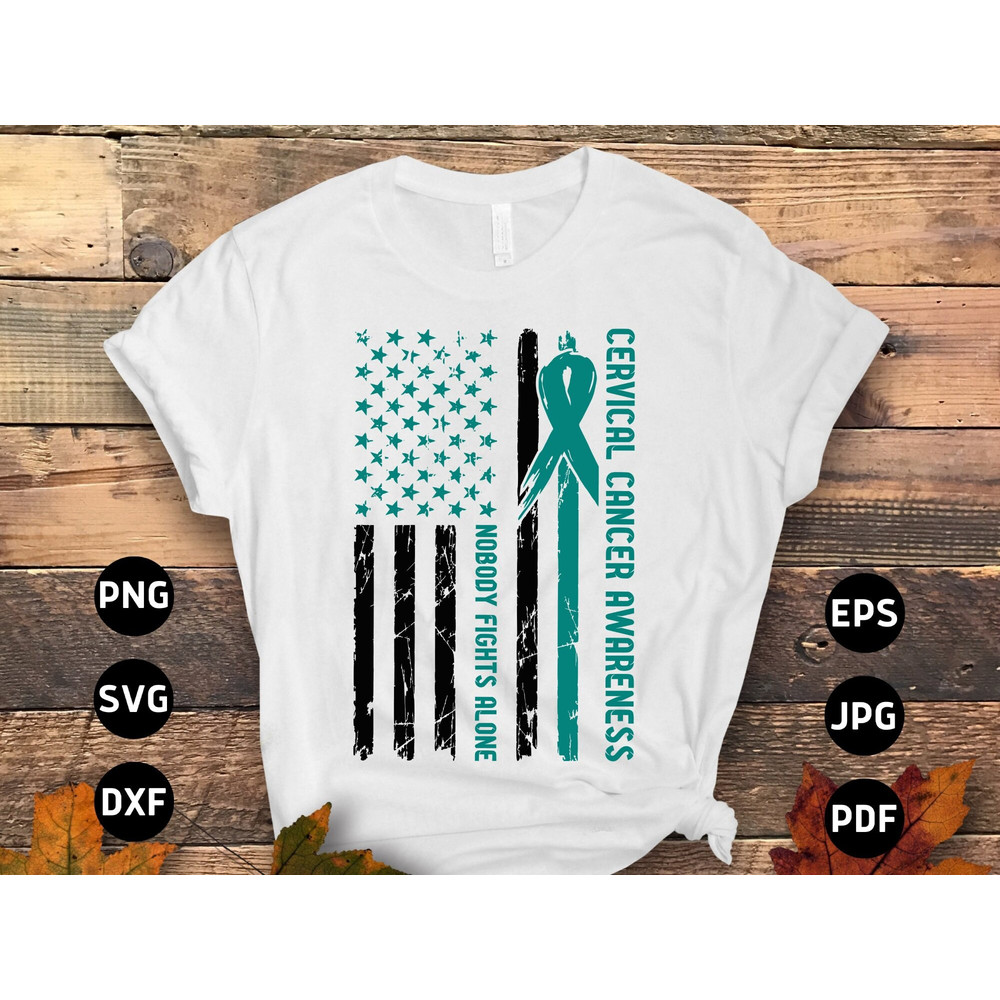 Cervical Nobody Fights Alone Svg png, Cervical Cancer Awareness Svg Png, Cervical Cancer Teal Ribbon Svg Cricut Png Sublimation Designs.jpg