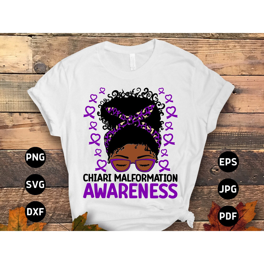 Chiari Malformation Awareness Svg Png, Afro Messy Bun Chiari Malformation Svg, Chiari Support Svg, Purple Ribbon Svg Cricut File Sublimation.jpg