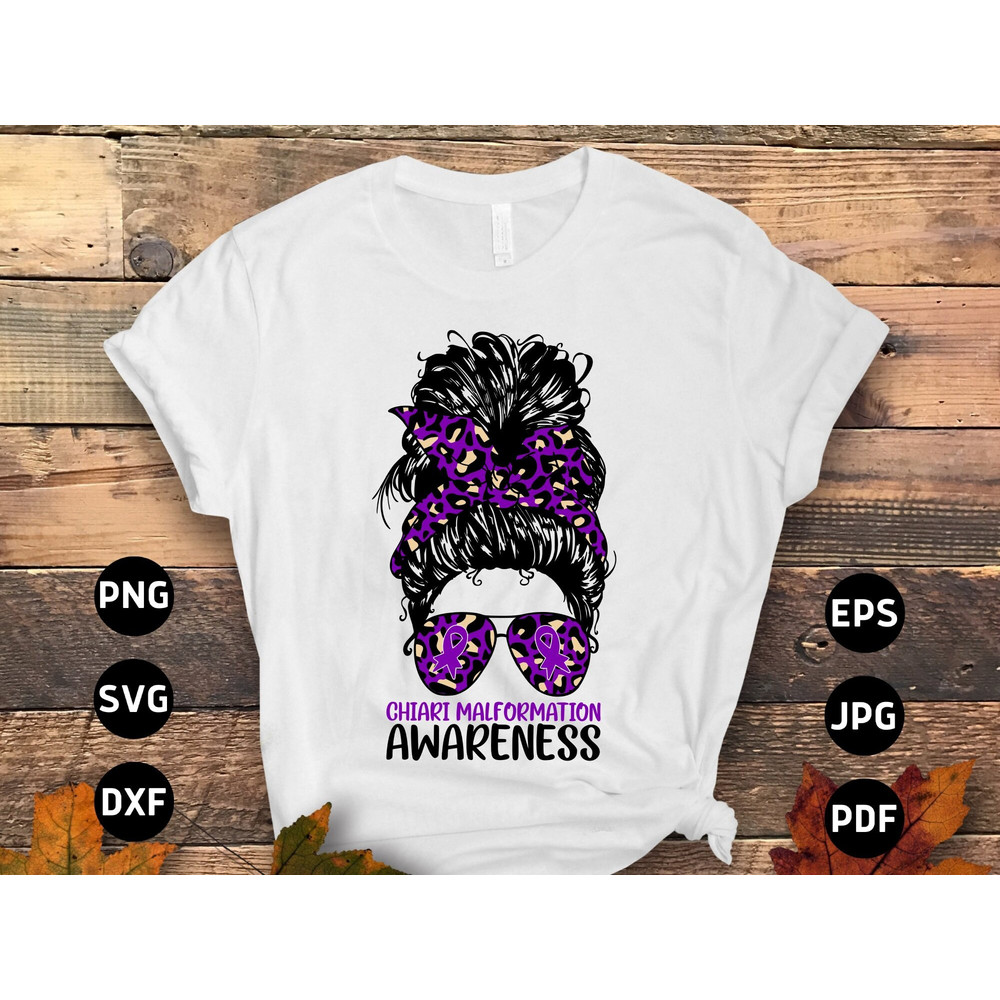 Chiari Malformation Awareness Svg Png, Messy Bun Chiari Malformation Svg, Chiari Support Purple Ribbon Svg Cricut File Sublimation Design.jpg