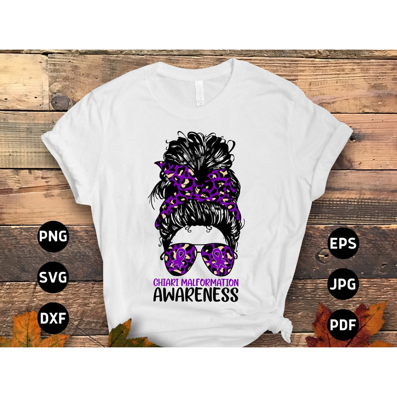 Chiari Malformation Awareness Svg Png, Messy Bun Chiari Malformation Svg, Chiari Support Purple Ribbon Svg Cricut File Sublimation Design.jpg