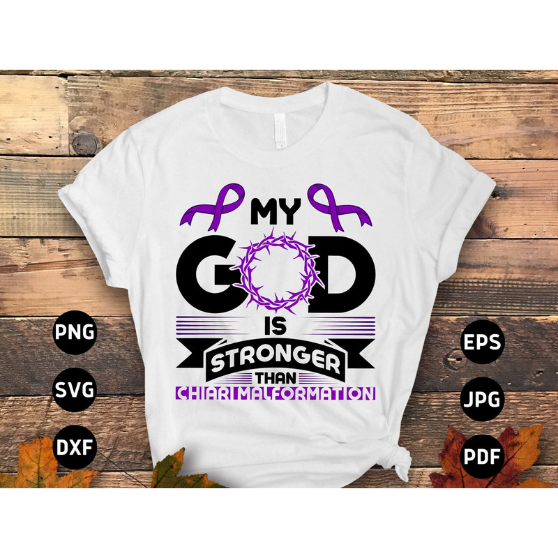 Chiari Malformation Awareness Svg Png, My God is Stronger than Chiari Malformation Svg, Chiari Support Purple Ribbon Svg Cricut Sublimation.jpg