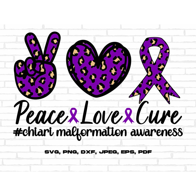 Chiari Malformation Awareness Svg Png, Peace Love Cure Svg, Chiari Support Svg, Purple Ribbon Svg Cricut Cut File Sublimation.jpg