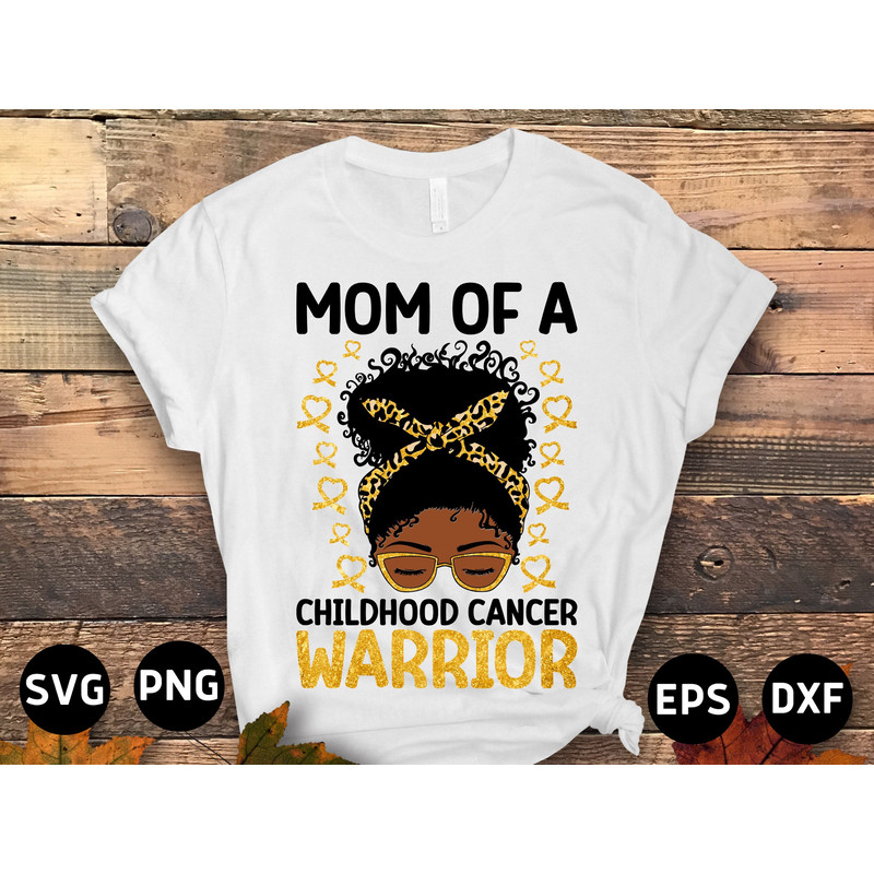Childhood Cancer Awareness Svg Png, Mom of a Childhood Cancer Warrior Afro Messy Bun Svg, Pediatric Cancer Awareness Svg Cricut Sublimation.jpg