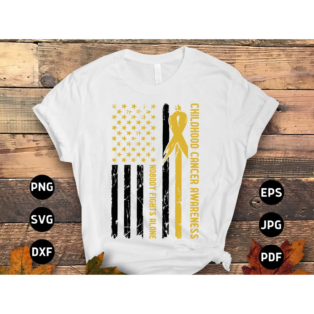 Childhood Cancer Awareness Svg Png, Nobody Fights Alone Svg, Support Pediatric Cancer Awareness Ribbon Svg Cricut Png Sublimation Designs.jpg