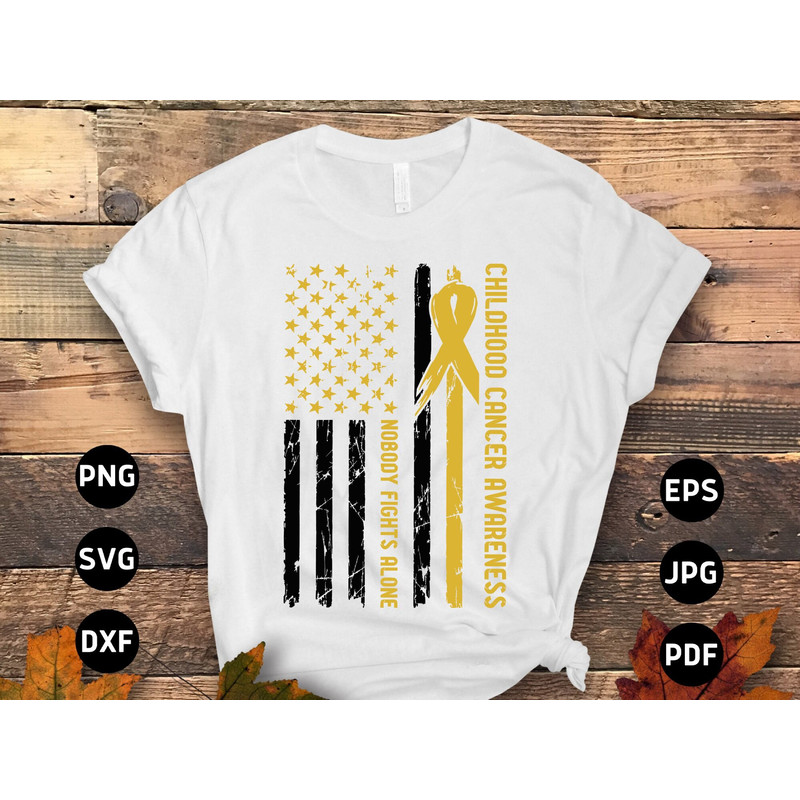 Childhood Cancer Awareness Svg Png, Nobody Fights Alone Svg, Support Pediatric Cancer Awareness Ribbon Svg Cricut Png Sublimation Designs.jpg