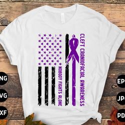 cleft craniofacial awareness svg png, nobody fights alone svg, purple ribbon svg, cleft palate support cricut sublimatio