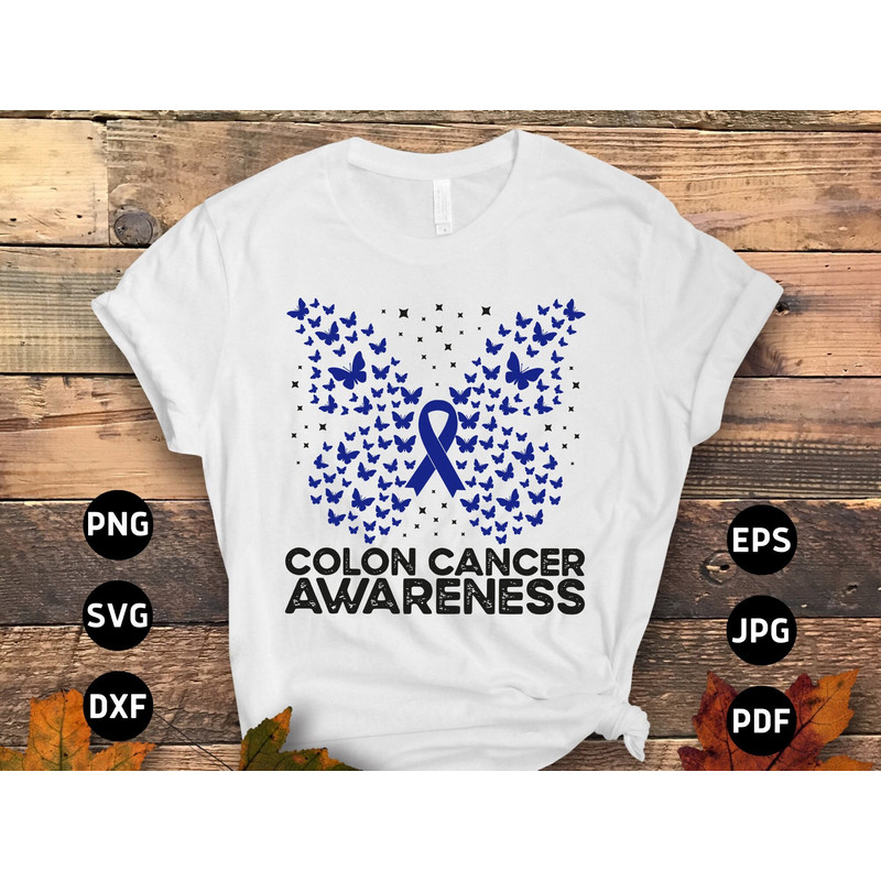 Colon Cancer Awareness Svg Png, Colon Cancer Awareness Butterfly Svg, Blue Ribbon Svg Cricut Sublimation Design.jpg