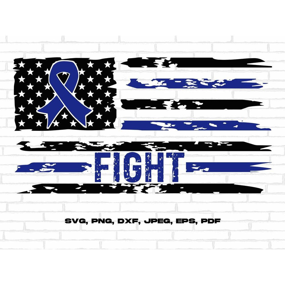 Colon Cancer Awareness Svg Png, Colon Cancer Flag Svg, Blue Ribbon Svg Cricut Sublimation Design.jpg