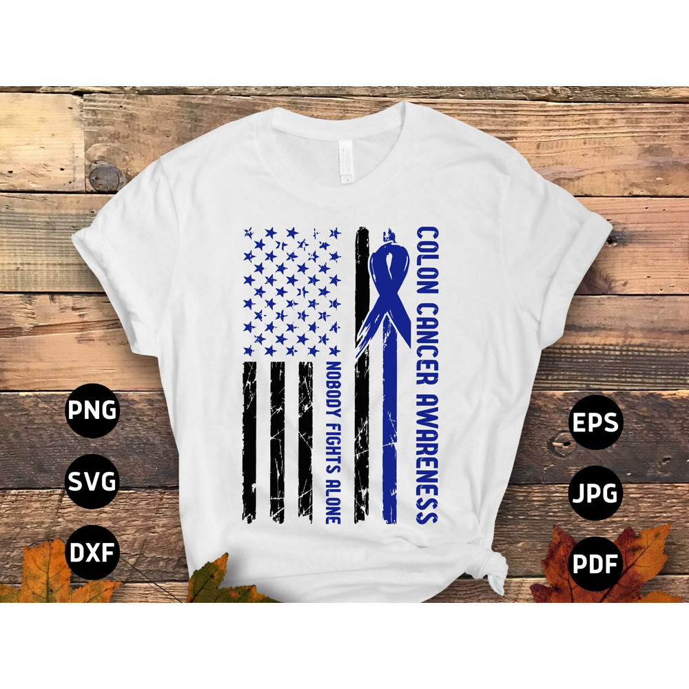 Colon Cancer Nobody Fights Alone Svg png, Colon Cancer Awareness Svg Png, Blue Ribbon Svg Cricut Cutting Files Png Sublimation Designs.jpg