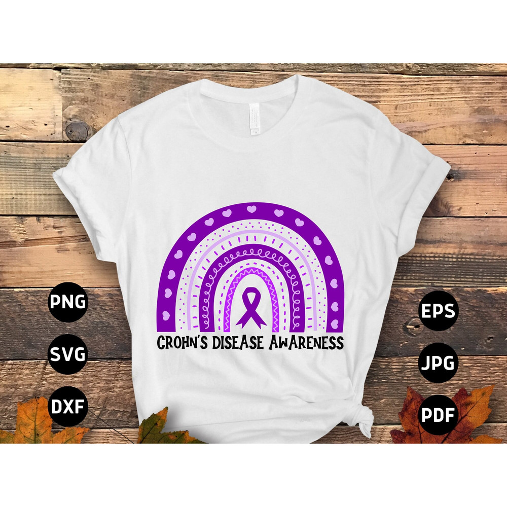 Crohn's Disease Awareness Rainbow Svg Png, Purple Ribbon Svg Cricut Sublimation Design.jpg