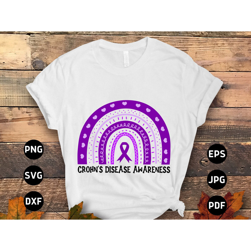 Crohn's Disease Awareness Rainbow Svg Png, Purple Ribbon Svg Cricut Sublimation Design.jpg