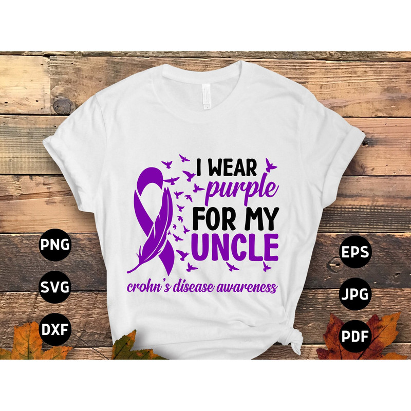 Crohn's Disease Awareness Svg Png, I Wear Purple for My Uncle Svg, Purple Ribbon Svg Cricut Sublimation Design.jpg