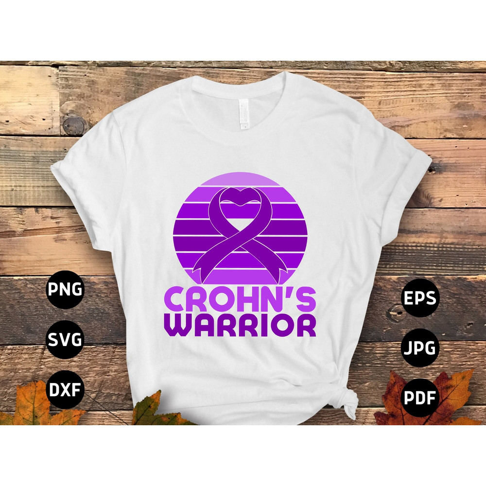 Crohn's Disease Awareness Svg Png, Sunset Crohn's Warrior Svg, Purple Ribbon Svg Cricut Sublimation Design.jpg