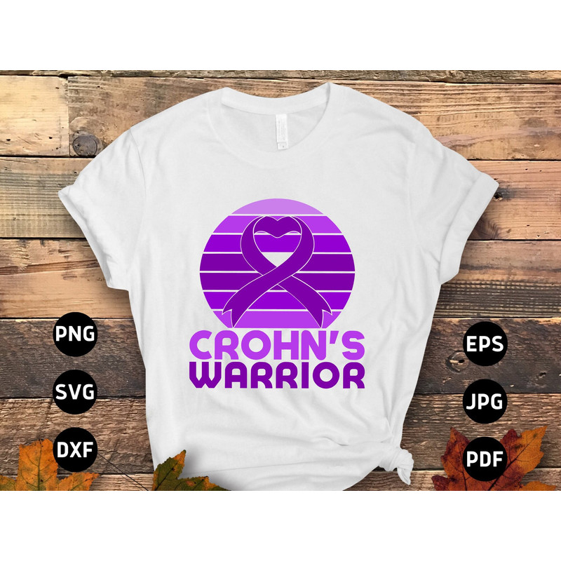 Crohn's Disease Awareness Svg Png, Sunset Crohn's Warrior Svg, Purple Ribbon Svg Cricut Sublimation Design.jpg