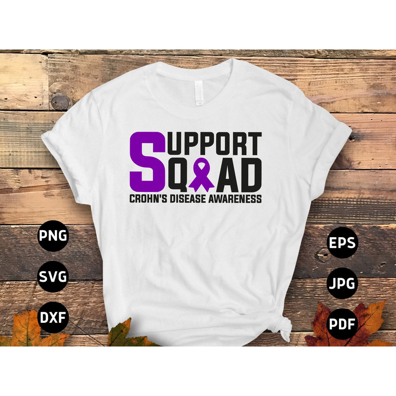 Crohn's Disease Awareness Svg Png, Support Squad Svg, Purple Ribbon Svg Cricut Sublimation Design.jpg
