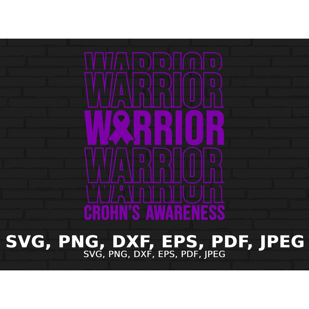 Crohn's Warrior Svg Png, Crohn's Disease Awareness Svg, Purple Ribbon Svg Cricut Sublimation Design.jpg