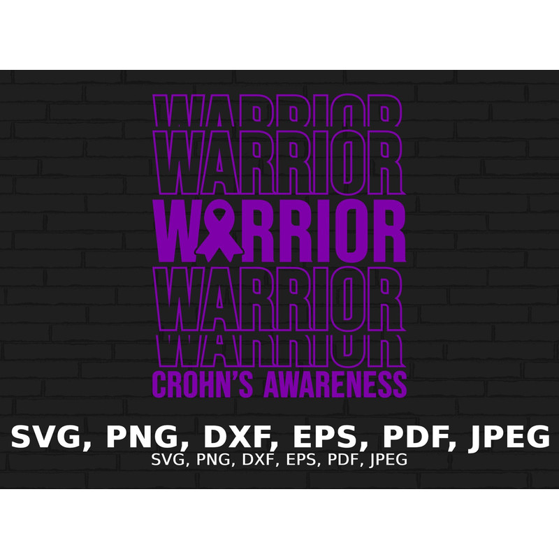 Crohn's Warrior Svg Png, Crohn's Disease Awareness Svg, Purple Ribbon Svg Cricut Sublimation Design.jpg