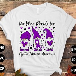 cystic fibrosis awareness svg png, we wear blue for cystic fibrosis gnome svg, purple ribbon svg, cf support svg cricut