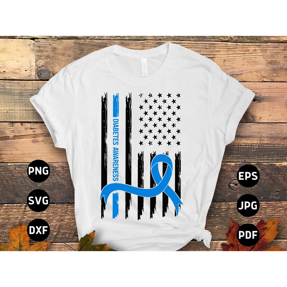 Diabetes Awareness Flag Svg Png, Blue Ribbon Svg, Type 1 Diabetes T1D Awareness Svg Cricut Sublimation Design.jpg