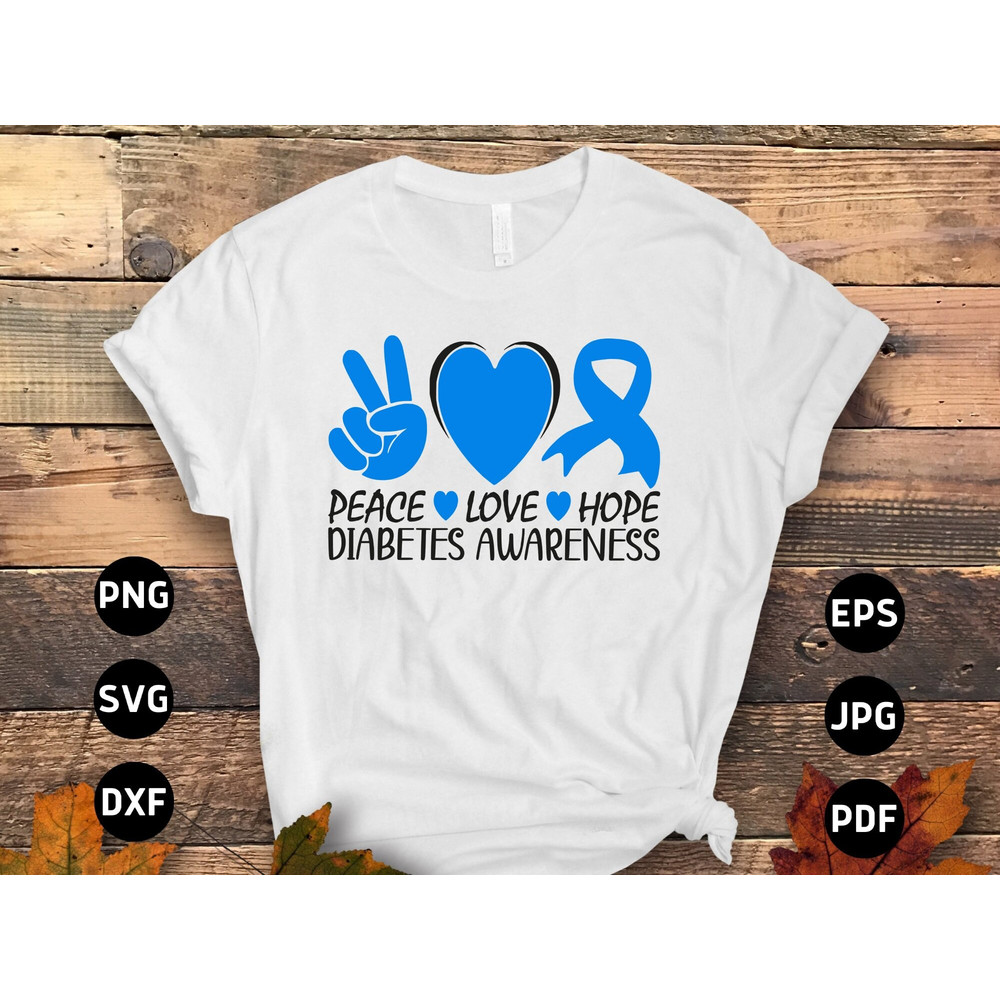 Diabetes Awareness Svg Png, Peace Love Hope Svg, Blue Ribbon Svg, Type 1 Diabetes T1D Awareness Svg Cricut Sublimation Design.jpg