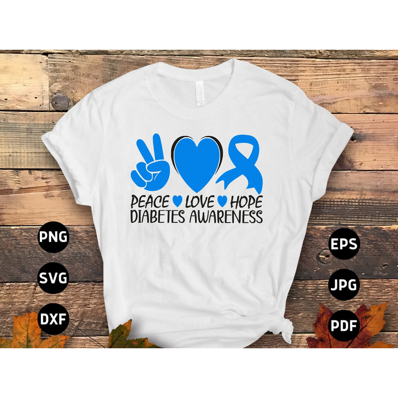 Diabetes Awareness Svg Png, Peace Love Hope Svg, Blue Ribbon Svg, Type 1 Diabetes T1D Awareness Svg Cricut Sublimation Design.jpg