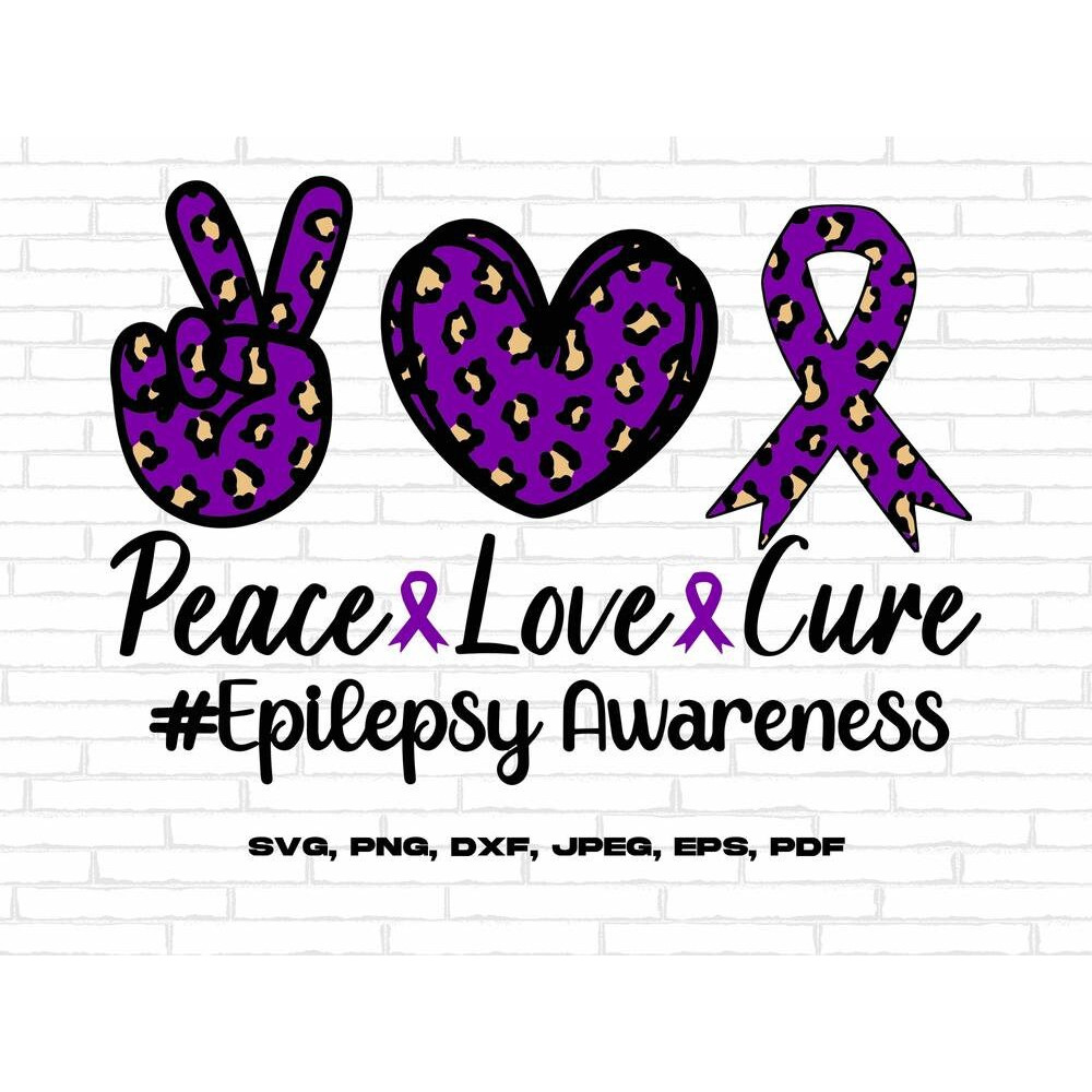 Epilepsy Awareness Svg Png, Leopard Peace Love Cure Svg, Purple Ribbon Svg Cricut Cut File Sublimation.jpg