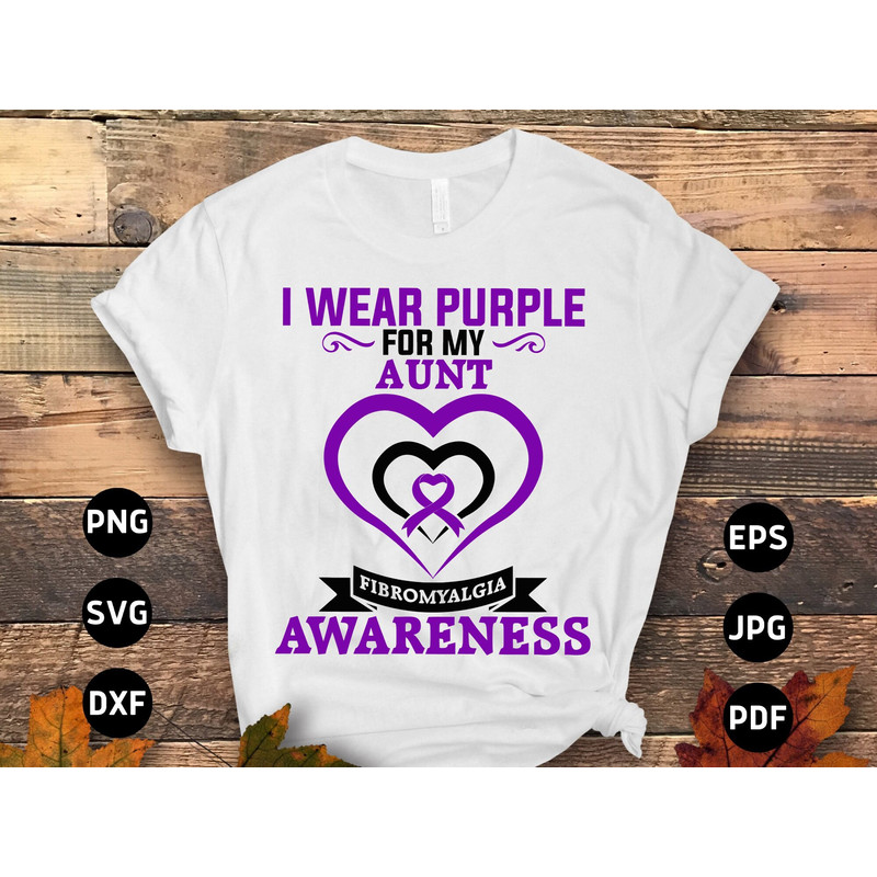 Fibromyalgia Awareness Svg Png, I Wear Purple for My Aunt Svg, Purple Ribbon Fibro Support Svg Cricut File Sublimation Design.jpg