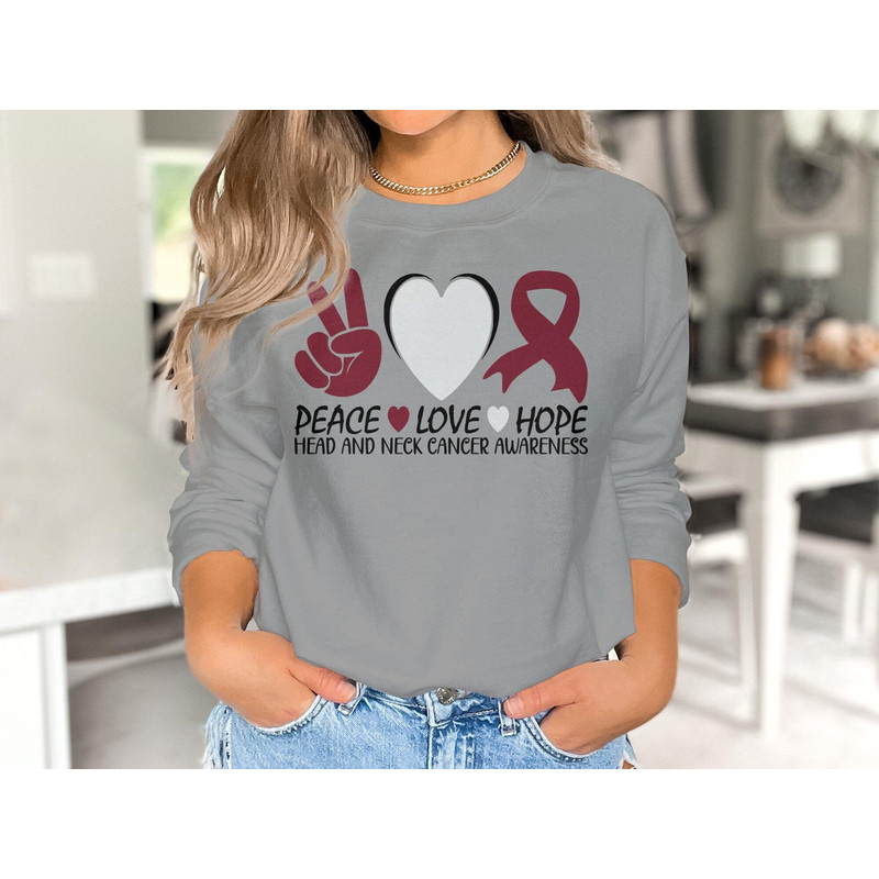 Head and Neck Cancer Awareness Svg Png, Peace Love Hope Svg, Burgundy White Ribbon Svg Circut Sublimation Design.jpg