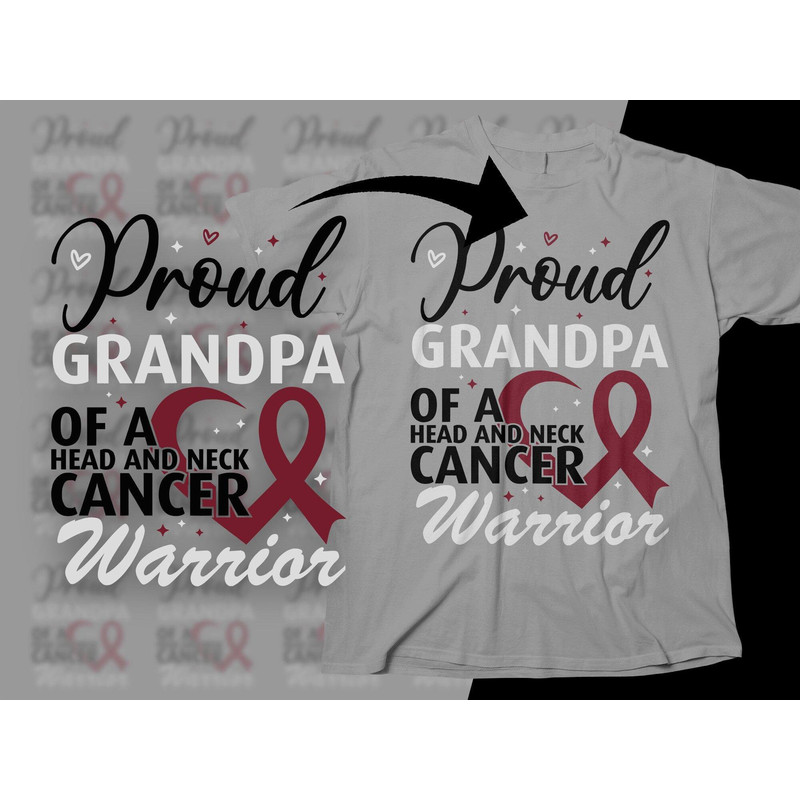 Head and Neck Cancer Awareness Svg Png, Proud Grandpa of a Head and Neck Cancer Warrior Svg, Burgundy White Ribbon Svg Circut Sublimation.jpg