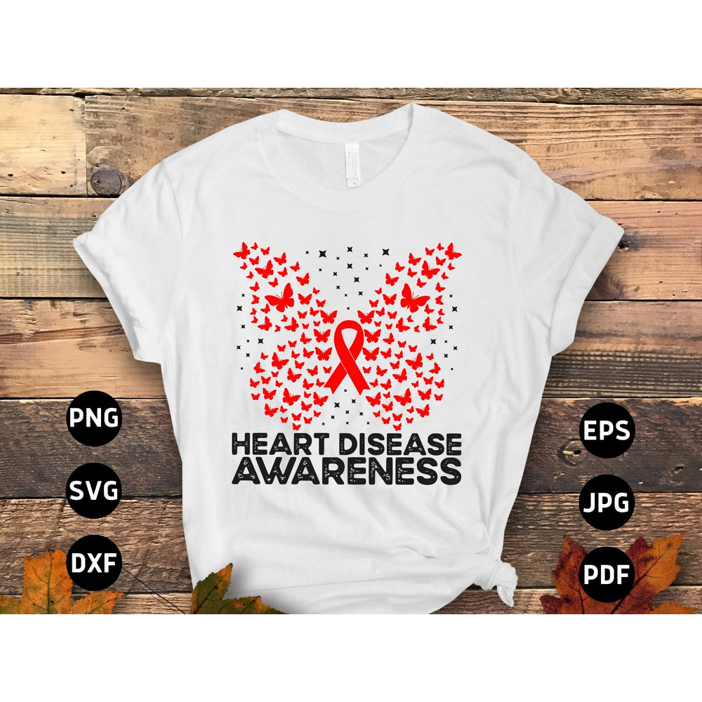 Heart Disease Awareness Svg Png, Heart Disease Awareness Butterfly Svg, Red Ribbon Svg Cricut Sublimation Design.jpg