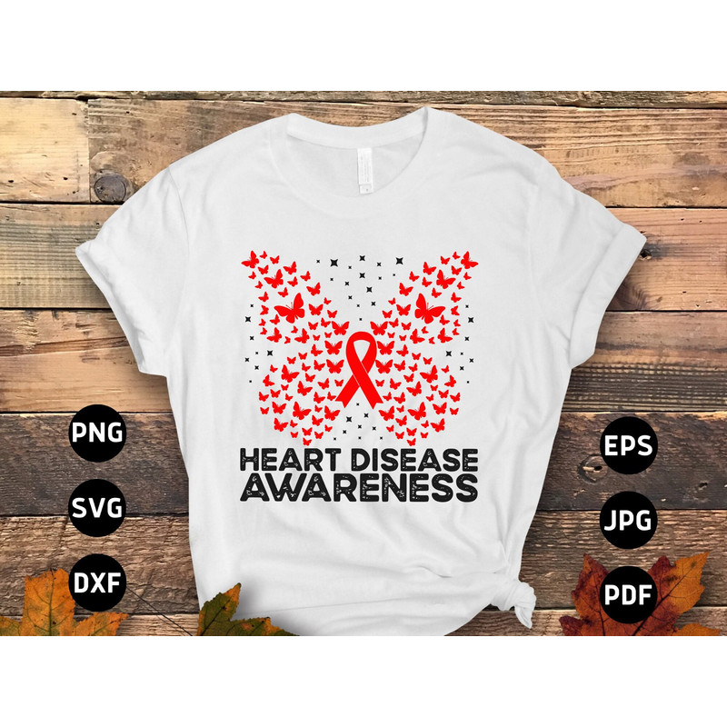 Heart Disease Awareness Svg Png, Heart Disease Awareness Butterfly Svg, Red Ribbon Svg Cricut Sublimation Design.jpg