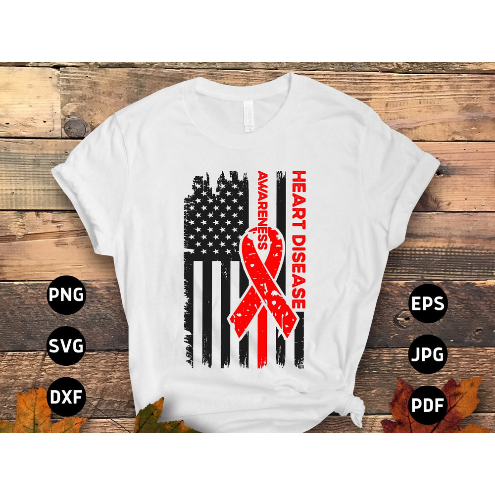 Heart Disease Awareness Svg Png, Heart Disease Awareness Flag Svg, Red Ribbon Svg Cricut Sublimation Design.jpg