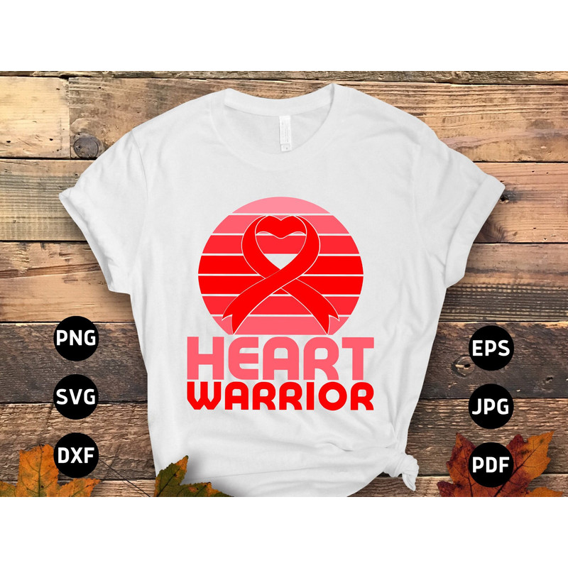 Heart Disease Awareness Svg Png, Retro Heart Warrior Svg, Red Ribbon Svg Cricut Sublimation Design.jpg