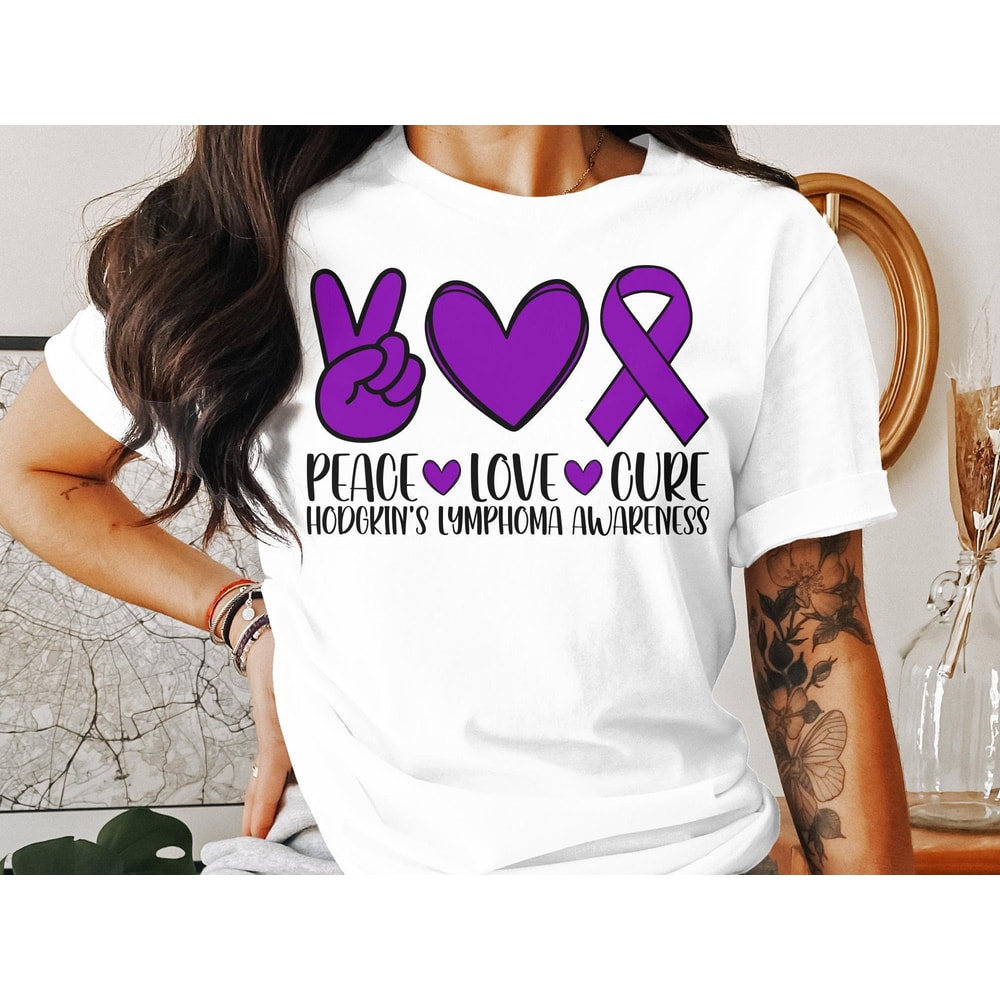 Hodgkin's Lymphoma Awareness Svg Png, Peace Love Cure Svg, Purple Ribbon Svg Hodgkins Disease Cricut Sublimation Design.jpg