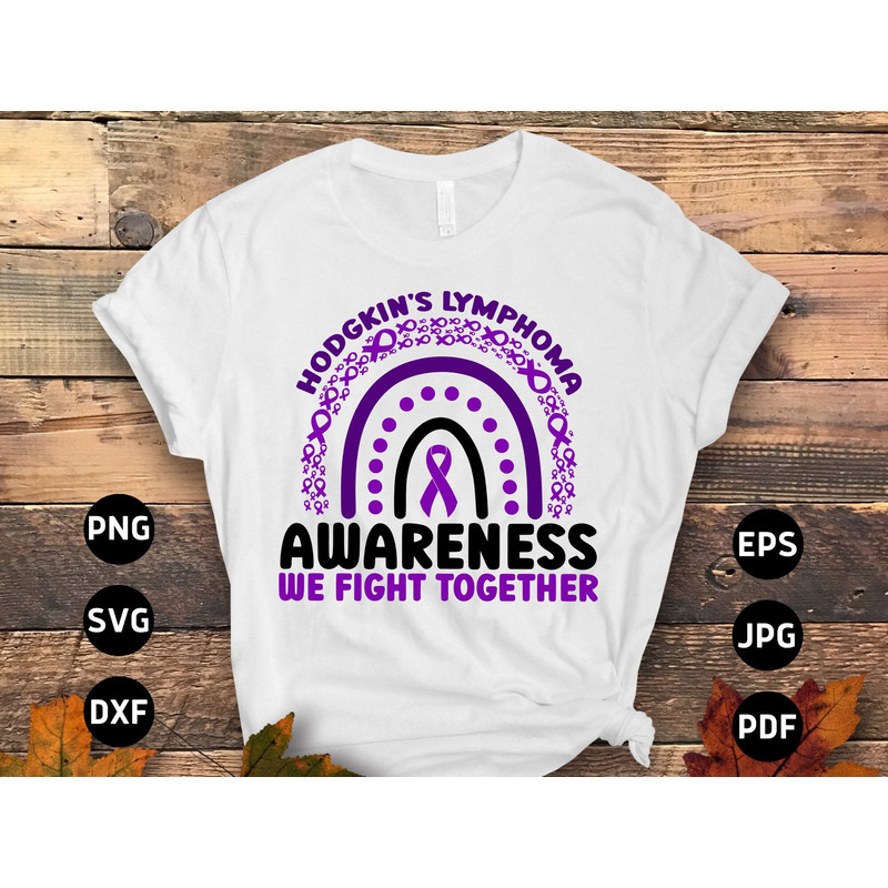 Hodgkin's Lymphoma Awareness Svg Png, We Fight Together Rainbow Svg, Purple Ribbon Svg Hodgkins Disease Cricut Sublimation Design.jpg