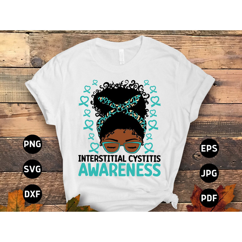 Interstitial Cystitis Awareness Svg Png, Afro Messy Bun Interstitial Cystitis Svg, IC Awareness Teal Ribbon Svg Cricut Sublimation Design.jpg