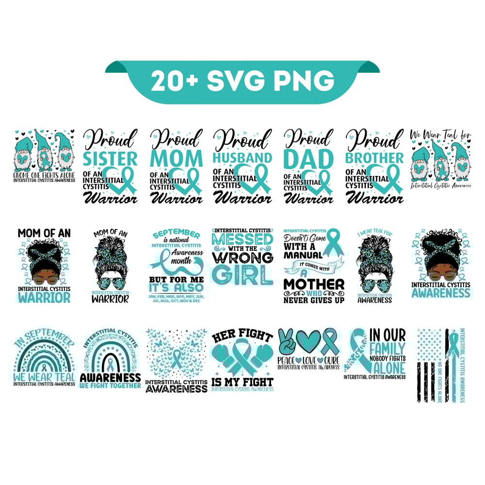 Interstitial Cystitis Awareness Svg Png Bundle, IC Awareness Teal Ribbon Svg, IC Warrior Survivor Support Svg Cricut Png Sublimation Designs.jpg