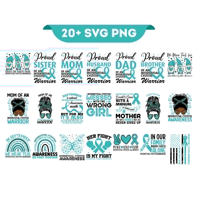 Interstitial Cystitis Awareness Svg Png Bundle, IC Awareness Teal Ribbon Svg, IC Warrior Survivor Support Svg Cricut Png Sublimation Designs.jpg