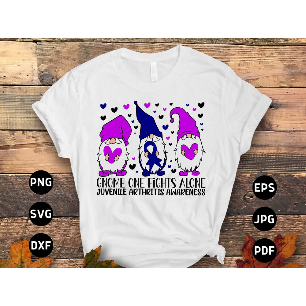 Juvenile Arthritis Awareness Svg Png, Gnome One Fights Alone Svg, Blue Purple Ribbon Svg Cricut Sublimation Design.jpg