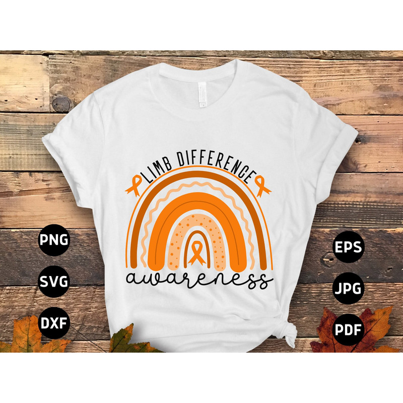 Limb Loss Awareness Svg Png, Limb Difference Rainbow Svg, Orange Ribbon Svg, Limb Difference Svg Cricut Cut File Sublimation Design.jpg