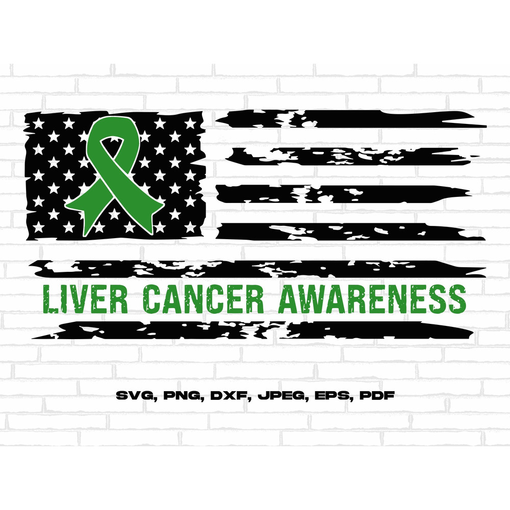 Liver Cancer Awareness Flag Svg Png, Emerald Green Ribbon Svg, Liver Cancer Support Svg Cricut Sublimation Design.jpg