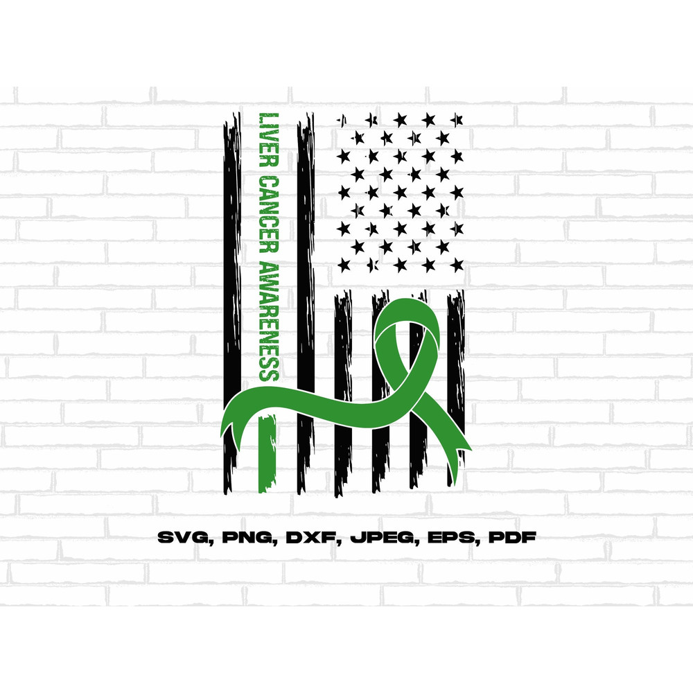 Liver Cancer Flag Svg, Emerald Green Ribbon Svg, Liver Cancer Support Svg Cricut Sublimation Design.jpg